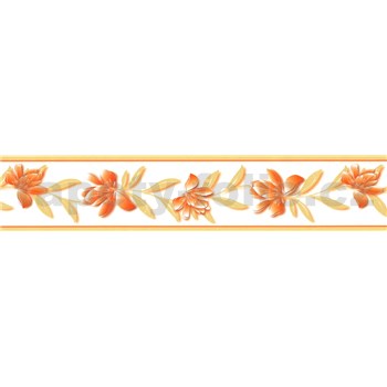 Samolepiaca bordúra kvety oranžové s béžovými listami 5 m x 5,8 cm