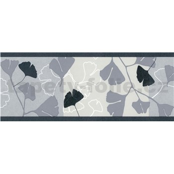 Samolepiace bordúry ginkgo listy sivo-čierne 5 m x 6,9 cm - POSLEDNÉ KUSY
