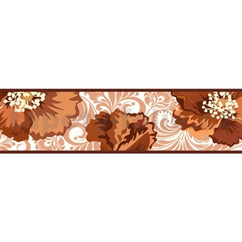 Samolepiaca bordura hnedé kvety s ornamentami 5 m x 4,3 cm - POSLEDNÍ KUS
