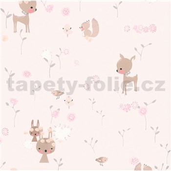 Papierové tapety na stenu Boys & Girls lesné zvieratká na ružovom podklade