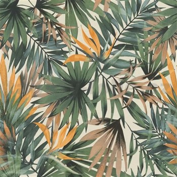 Vliesové tapety na stenu IMPOL Collection listy Tropical zelené na krémovom podklade