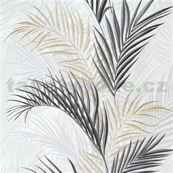 Vliesové tapety na stenu IMPOL palmové listy tmavo sivo-zlaté - POSLEDNÉ KUSY
