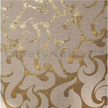 Tapety na stenu La Veneziana - biely benátsky vzor na zlatom podklade s metalickým efektom
