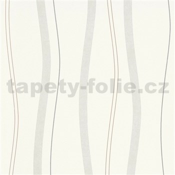 Vliesové tapety na stenu Natural Living vlnovky hnedo-sivé na bielom podklade