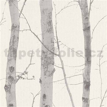 Vliesové tapety na stenu Natural Living kmene stromov sivé s trblietkami