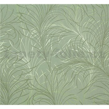 Vliesové tapety Estelle listy zeleno-strieborné na zelenom podklade