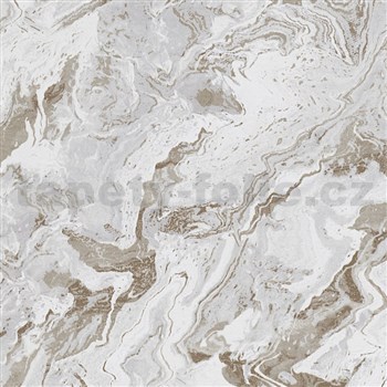 Vliesové tapety na stenu IMPOL Evolution mramor sivo-biely so zlatými kontúrami