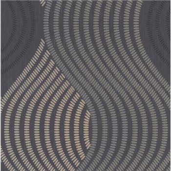 Vliesové tapety na stenu G.M.K. Fashion For Walls vlnovky zlato-sivé na čiernom podklade