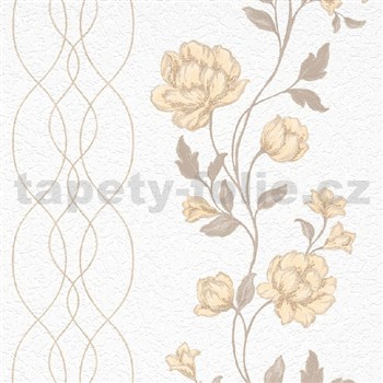 Vliesové tapety na stenu IMPOL Finesse kvety béžové na bielom podklade