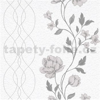 Vliesové tapety na stenu IMPOL Finesse kvety sivé na bielom podklade