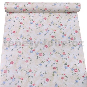 Samolepiace tapety ružičky modro-červené na krémovom podklade 45 cm x 10 m