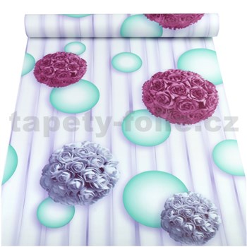 Samolepiace tapety bielo-červené kytice ruží na fialovom podklade 45 cm x 10 m