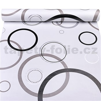 Samolepiace tapety kruhy čierné, sivé, strieborné 45 cm x 10 m