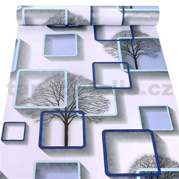 Samolepiace tapety stromy s rámčekmi s 3D efektom modré 45 cm x 10 m