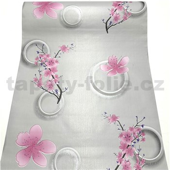 Samolepiace tapety čerešňové kvety na sivom podklade 45 cm x 10 m