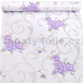 Samolepiace tapety fialové pivonky s ornamentami 45 cm x 10 m