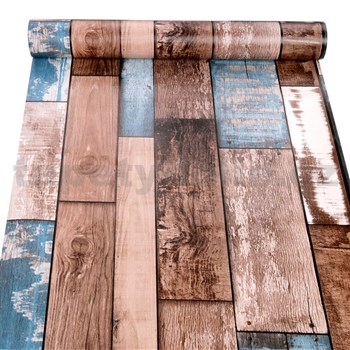 Samolepiace tapety drevený obklad s modro-bielou patinou 45 cm x 10 m