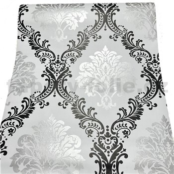Samolepiace tapety strieborno-čierny zámocký vzor na bielom podklade 45 cm x 10 m - POSLEDNÉ METRE