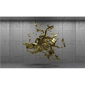 Vliesové fototapety 3D zlatý abstrakt na betónovom podklade, rozmer 312 cm x 219 cm