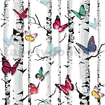 Tapety na stenu Freestyle brezy s farebnými motýlikmi