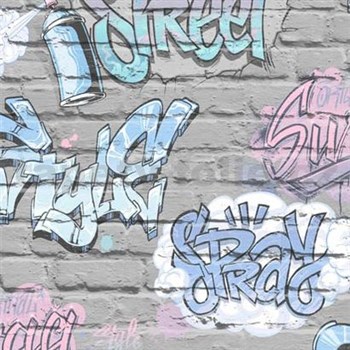 Papierové tapety na stenu Freestyle grafitti ružove na sivej tehlovej stene