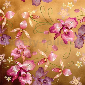 Samolepiace tapety metalické ružová orchidea zlatá - 45 cm x 5 m - AKCIA - POSLEDNÉ METRE
