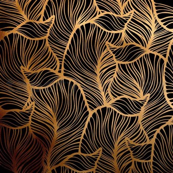 Samolepiace tapety metalické listy čierno-zlaté - 45 cm x 5 m