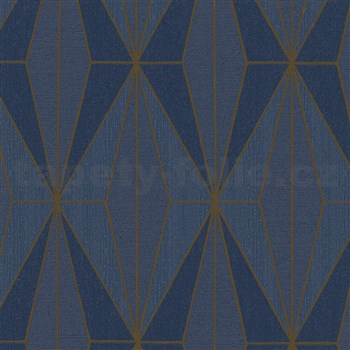 Vliesové tapety na stenu IMPOL Giulia Art-Deco vzor modrý so zlatými kontúrami