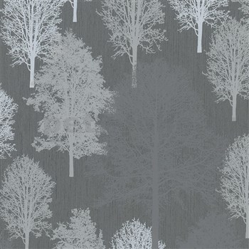 Vliesové tapety na stenu IMPOL Giulia stromy svetlo sivé na tmavo sivom podklade