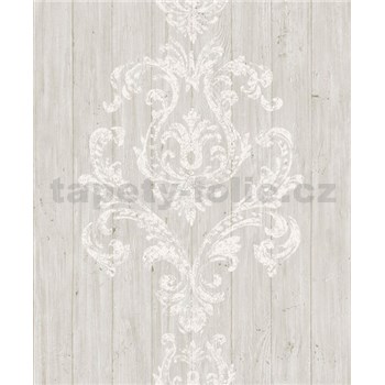 Vliesové tapety na stenu Facade drevený obklad s bielym ornamentom