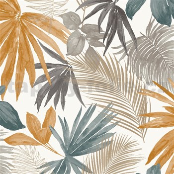 Vliesové tapety na stenu IMPOL Jungle Fever palmové listy zlato-čierno-sivé