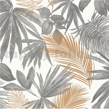 Vliesové tapety na stenu IMPOL Jungle Fever palmové listy zlato-sivé