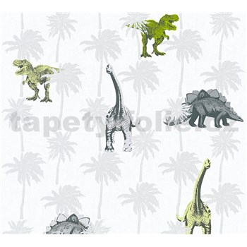 Detské vliesové tapety na stenu Little Stars dinosaury zeleno-hnedí