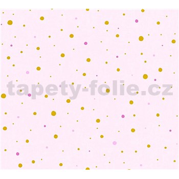 Detské vliesové tapety na stenu Little Stars bodky zlaté a ružové na ružovom podklade