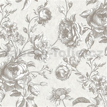 Vliesové tapety na stenu MY HOME. MY SPA. kvety ruží sivé na sivom podklade