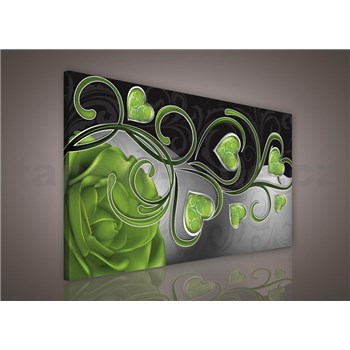 Obraz na stenu srdcia so zelenou ružou 75 x 100 cm