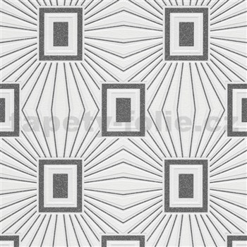 Vliesové tapety na stenu IMPOL Opus geometrický vzor bielo-čierny s trblietkami