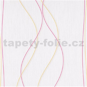 Papierové tapety na stenu IMPOL Papillon vlnovky s pruhmi ružovo-oranžové