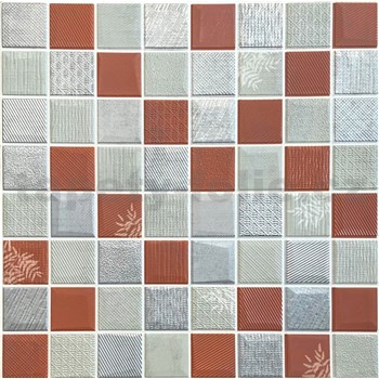 Samolepiace penové 3D panely rozmer 70 x 70 cm, mozaika červeno-strieborná