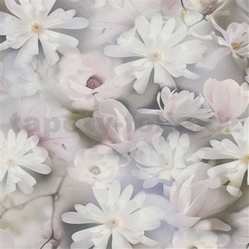 Vliesové tapety na stenu PintWalls kvety biele na sivom podklade
