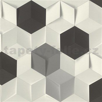 Vliesové tapety na stenu IMPOL hexagony 3D biele, sivé, čierne