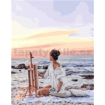 Maľovanie podľa čísel žena na pobreží rozmer 40 x 50 cm