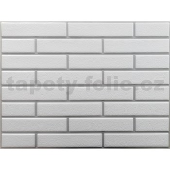 Obkladové panely 3D PVC rozmer 440 x 580 mm tehla biela so striebornou špárou