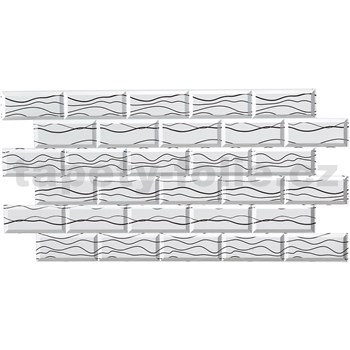 Obkladové panely 3D PVC rozmer 966 x 484 mm obklad biely so striebornými vlnovkami