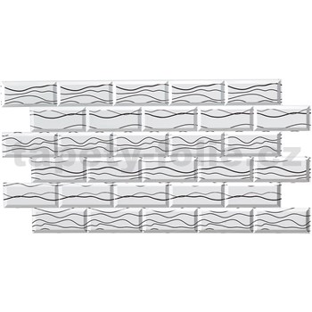 Obkladové panely 3D PVC rozmer 966 x 484 mm obklad biely so striebornými vlnovkami