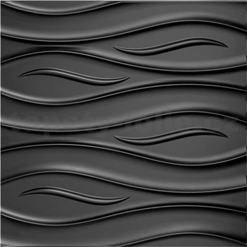 Obkladové panely 3D PVC vlnovky čierne rozmer 500 x 500 mm, hrúbka 1 mm,