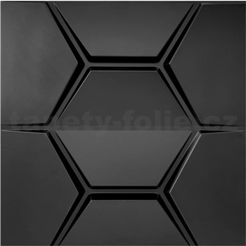 Obkladové panely 3D PVC HEXAGON čierny rozmer 500 x 500 mm, hrúbka 1 mm,