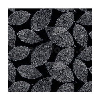 Obrus metráž listy biele na čiernom podklade