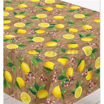 Obrusy návin 20 m x 140 cm citróny na hnedej vrecovine
