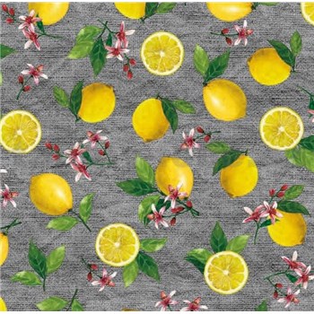 Obrus metráž citróny na sivé vrecovine
